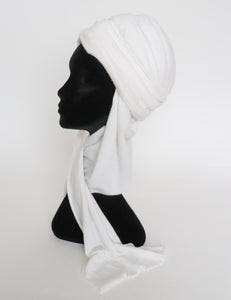 Vintage 1960s Turban Hat - White Jersey - Medium