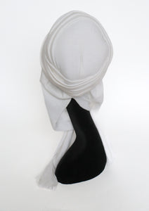 Vintage 1960s Turban Hat - White Jersey - Medium