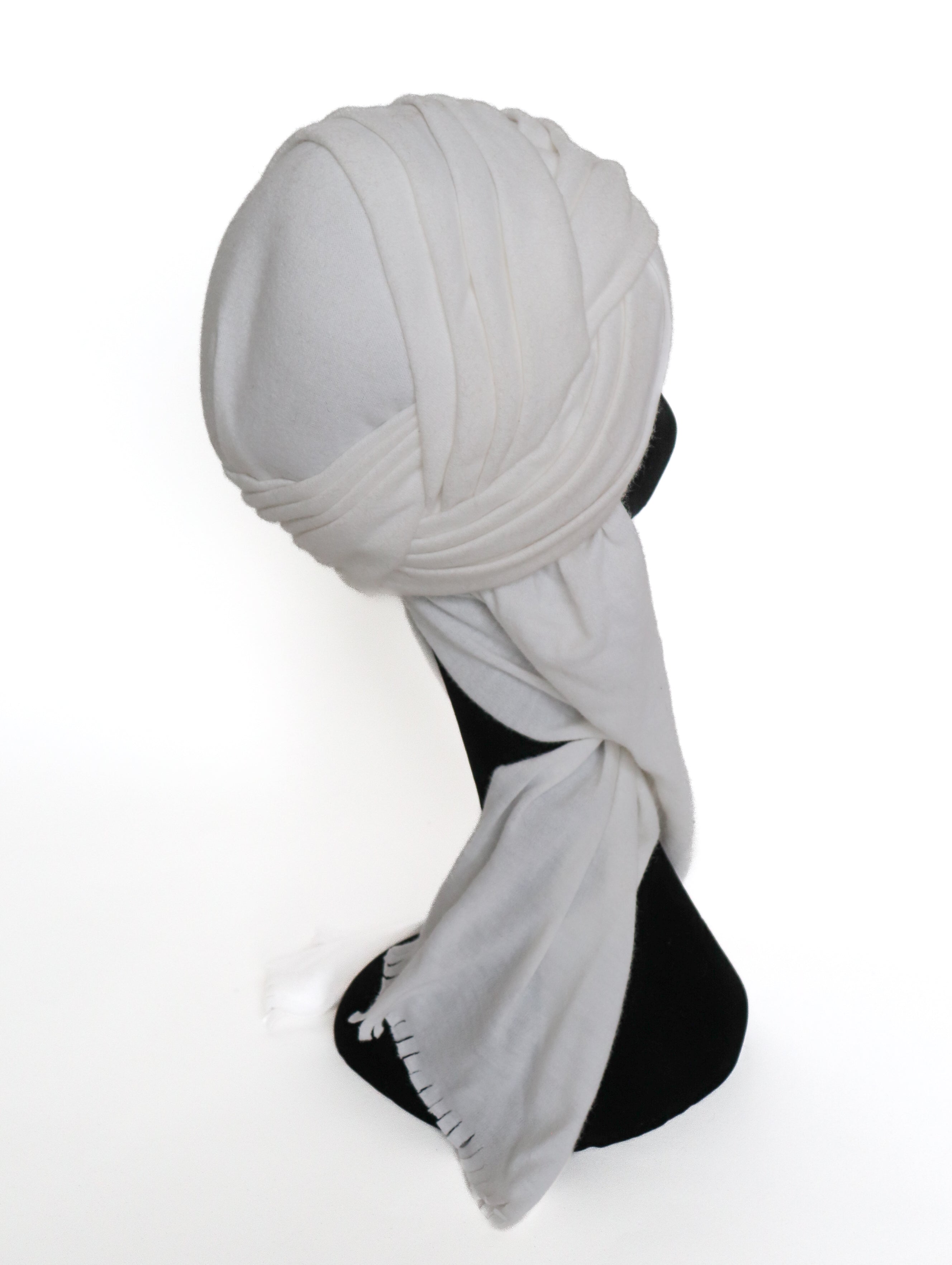 Vintage 1960s Turban Hat - White Jersey - Medium