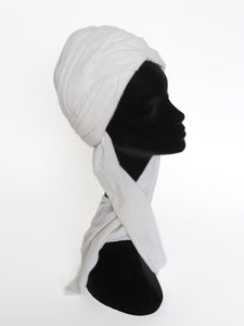 Vintage 1960s Turban Hat - White Jersey - Medium