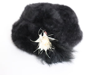 Fur Pillbox Hat  - Vintage C&A 1980s - Angora Blend - Medium