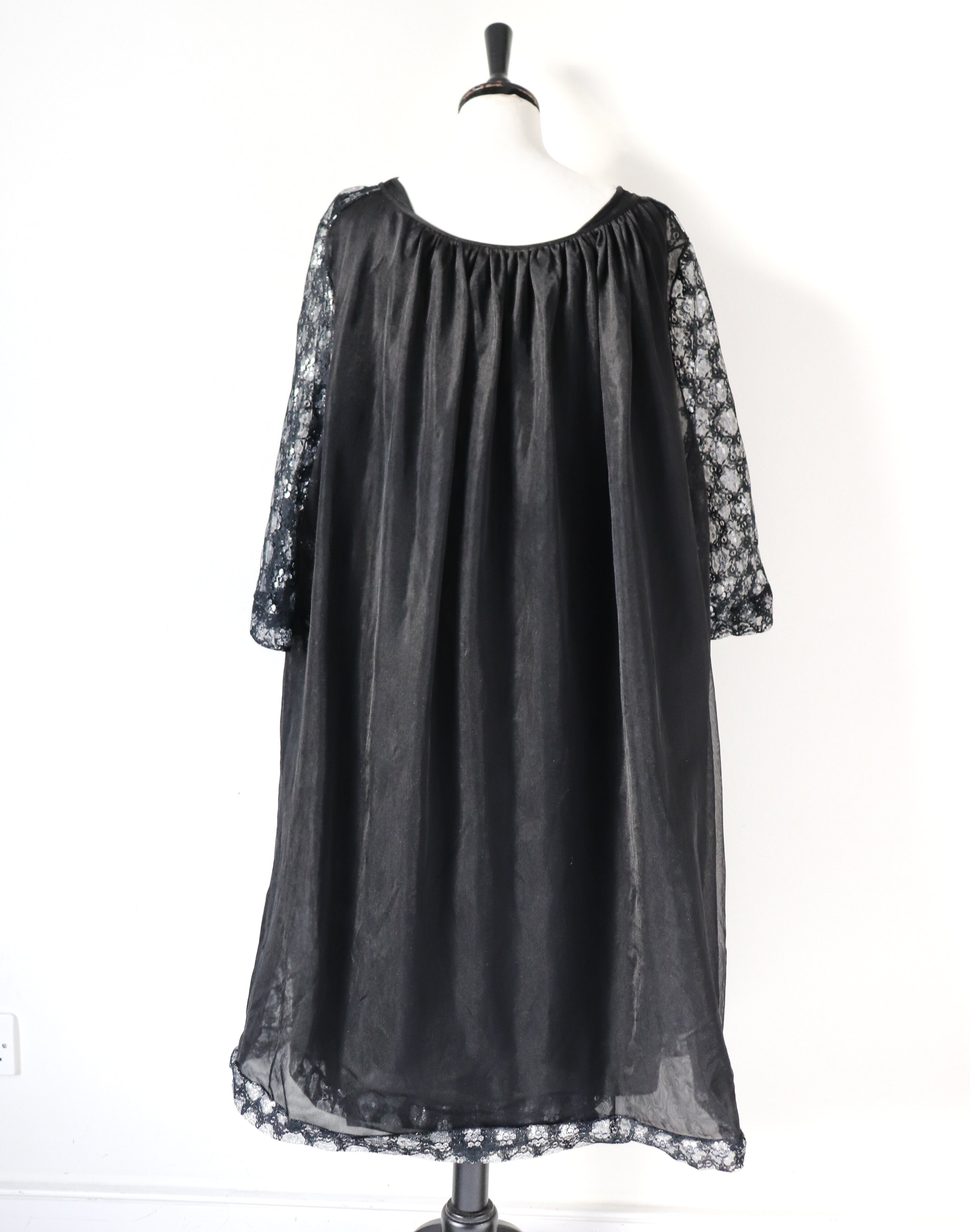 Black / Silver Vintage Evening Gown - 2 Piece 1960s Dress / Coat Negligee
