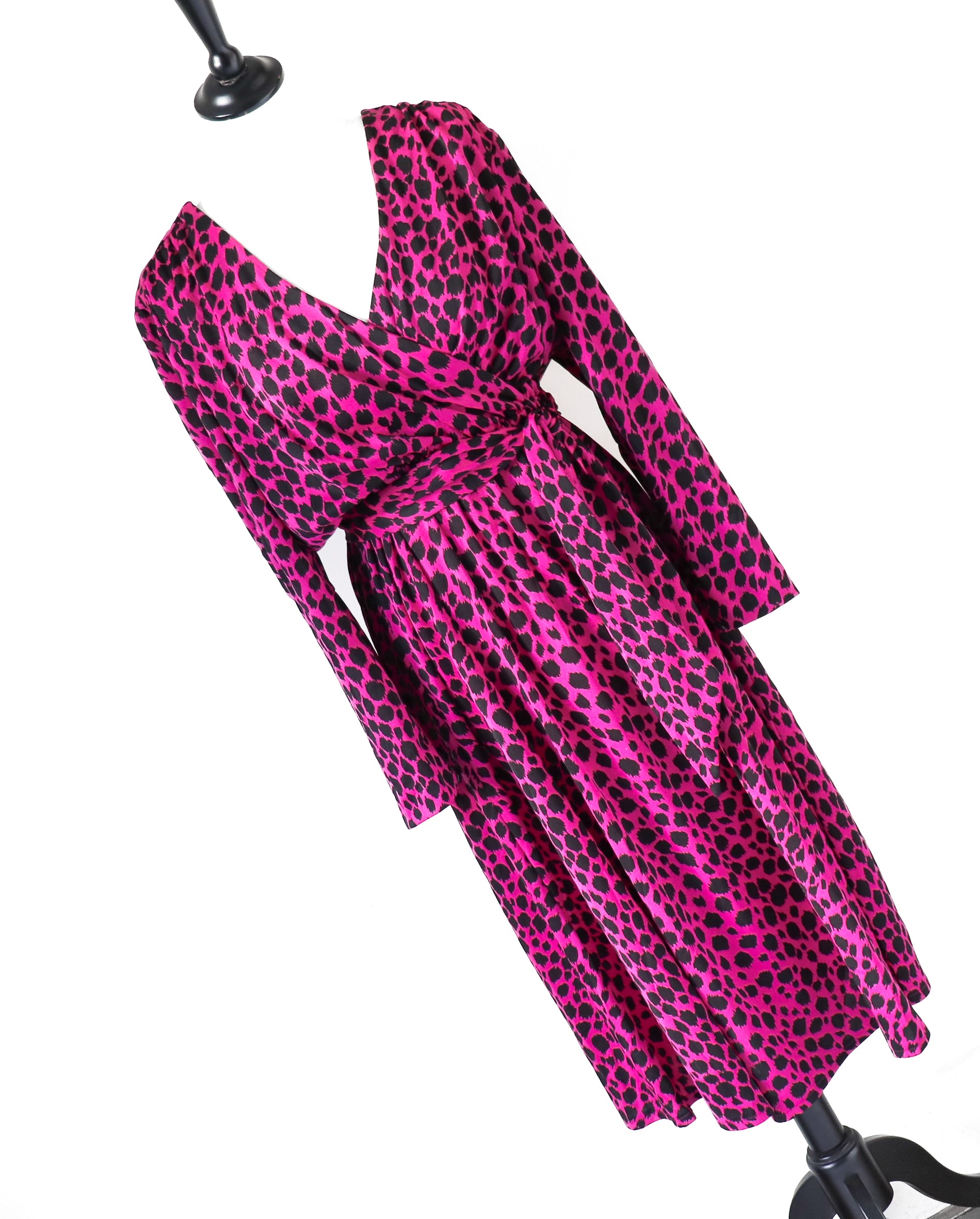 Cresta Pink Leopard Print Dress - Vintage 1980s - Polyester  - Fit L / UK 14