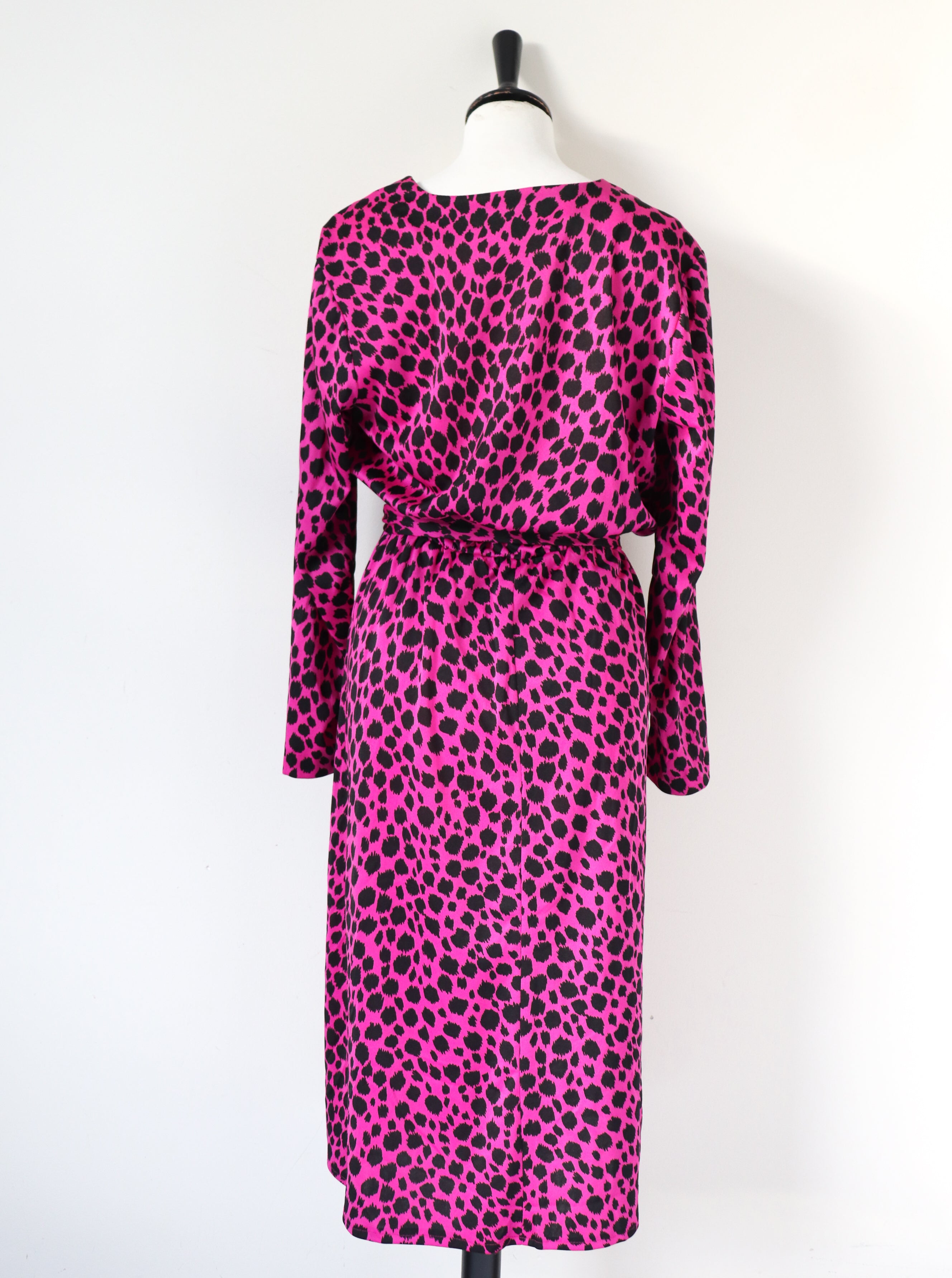 Cresta Pink Leopard Print Dress - Vintage 1980s - Polyester  - Fit L / UK 14