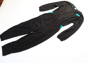 Vintage 1980s Jumpsuit - Black / Green -  Fit XL / UK 16
