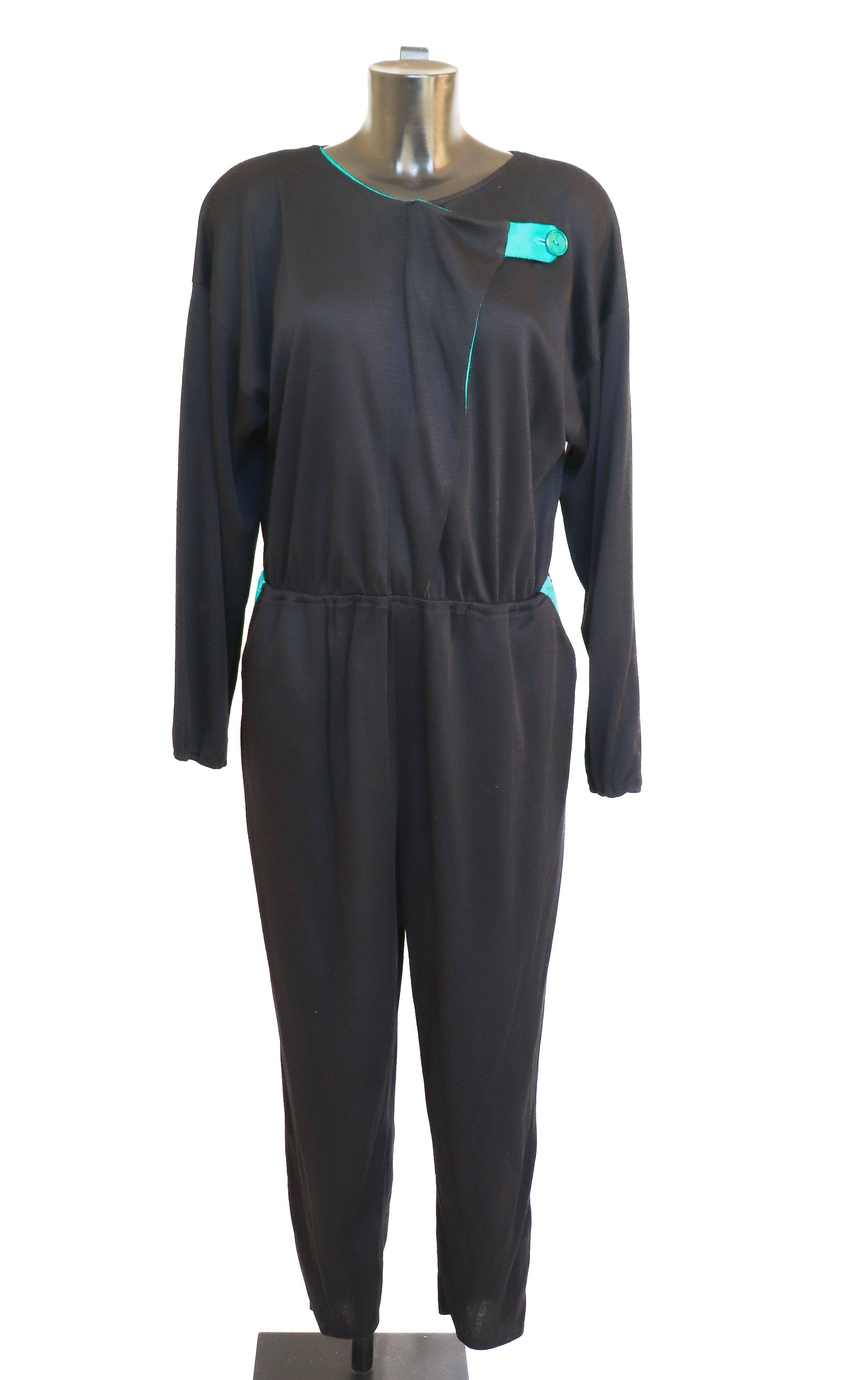 Vintage 1980s Jumpsuit - Black / Green -  Fit XL / UK 16