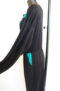 Vintage 1980s Jumpsuit - Black / Green -  Fit XL / UK 16