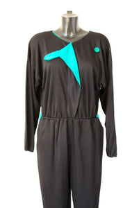 Vintage 1980s Jumpsuit - Black / Green -  Fit XL / UK 16