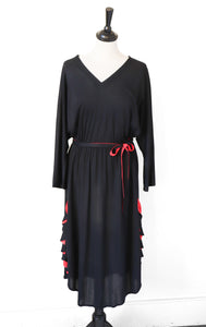 Radley Black / Red Dress - Vintage 1970s - Polyester - Fit M / UK 12