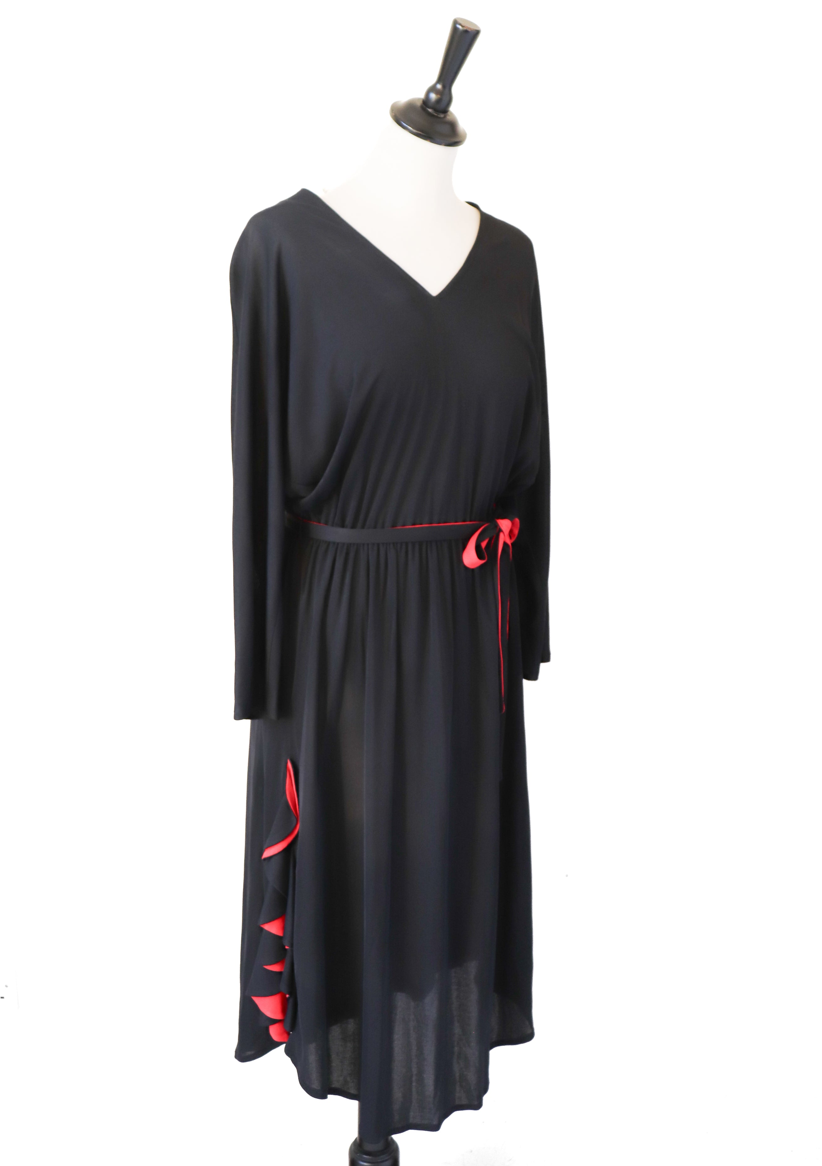 Radley Black / Red Dress - Vintage 1970s - Polyester - Fit M / UK 12