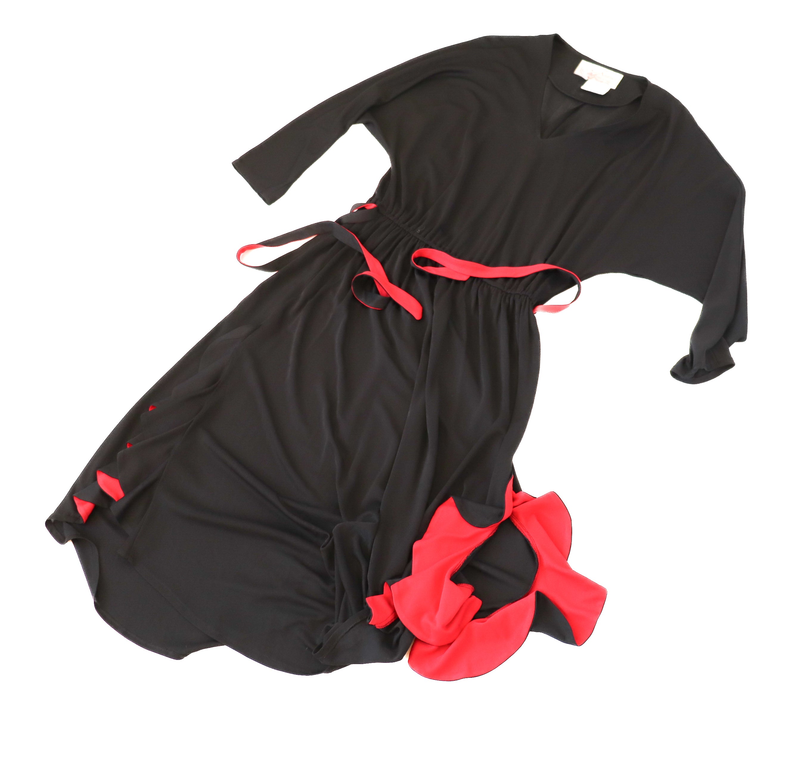 Radley Black / Red Dress - Vintage 1970s - Polyester - Fit M / UK 12