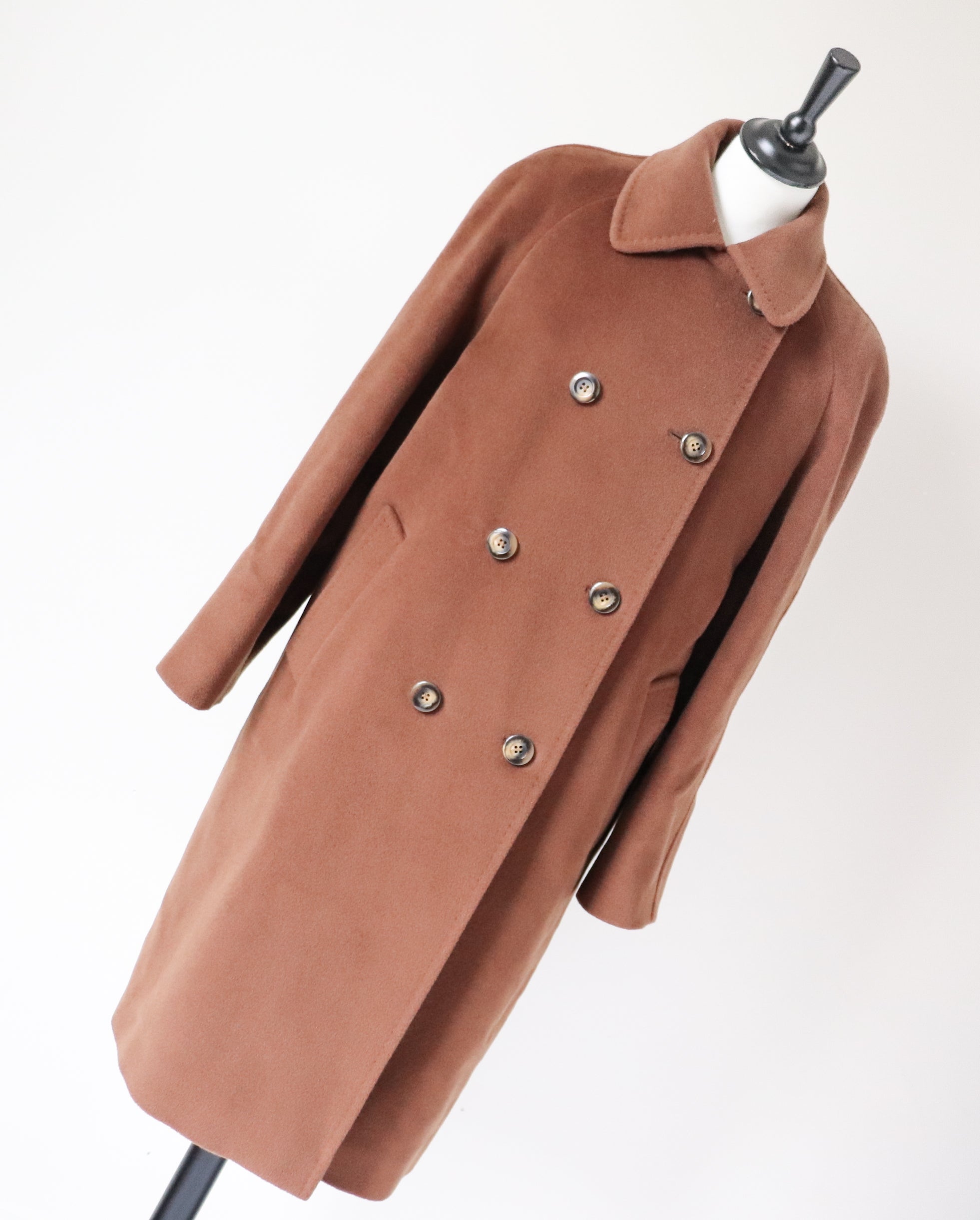 Brown Long Winter Coat - 100% Wool - Vintage 1990s Piacenza / Ivory - UK 12 / M