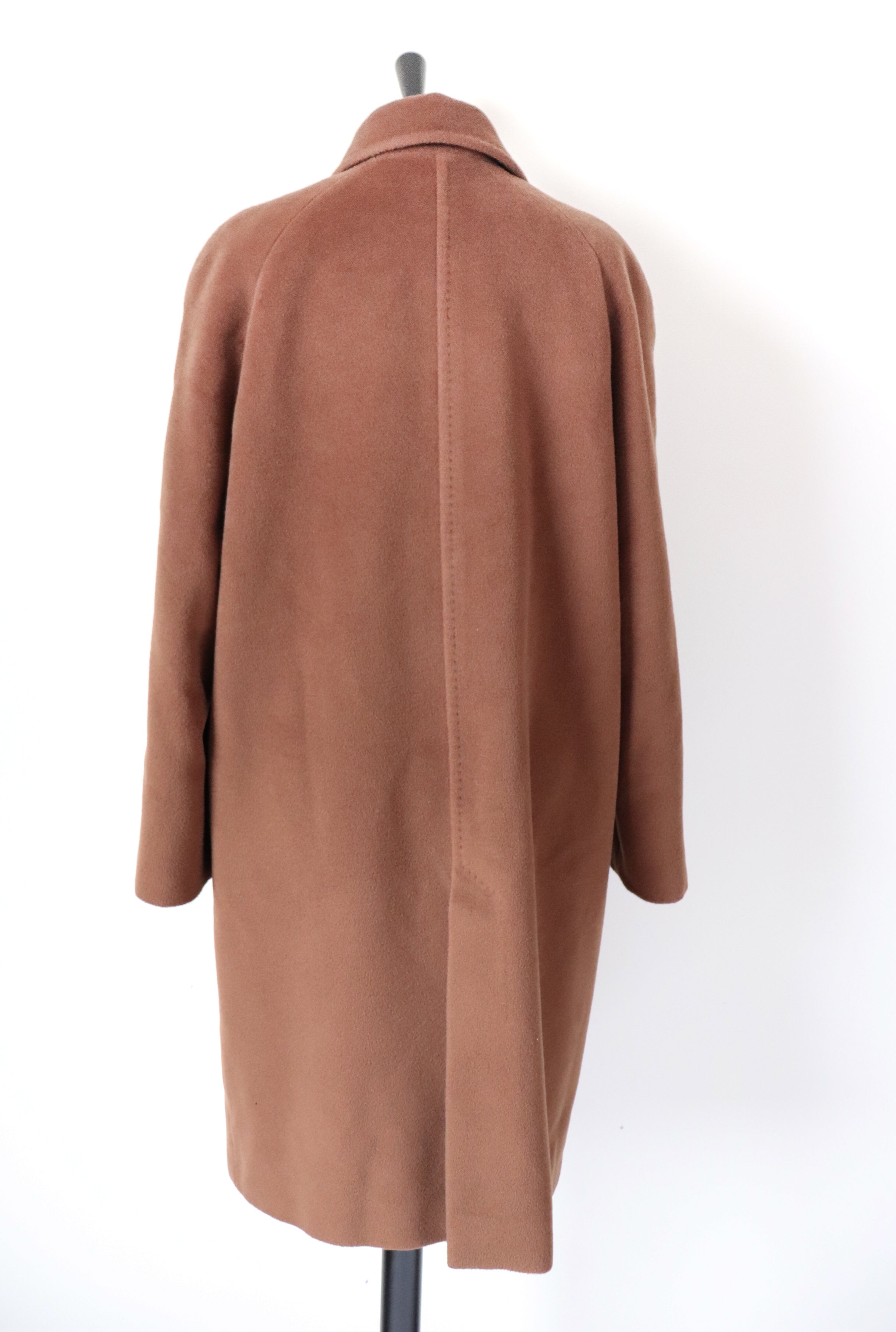 Brown Long Winter Coat - 100% Wool - Vintage 1990s Piacenza / Ivory - UK 12 / M
