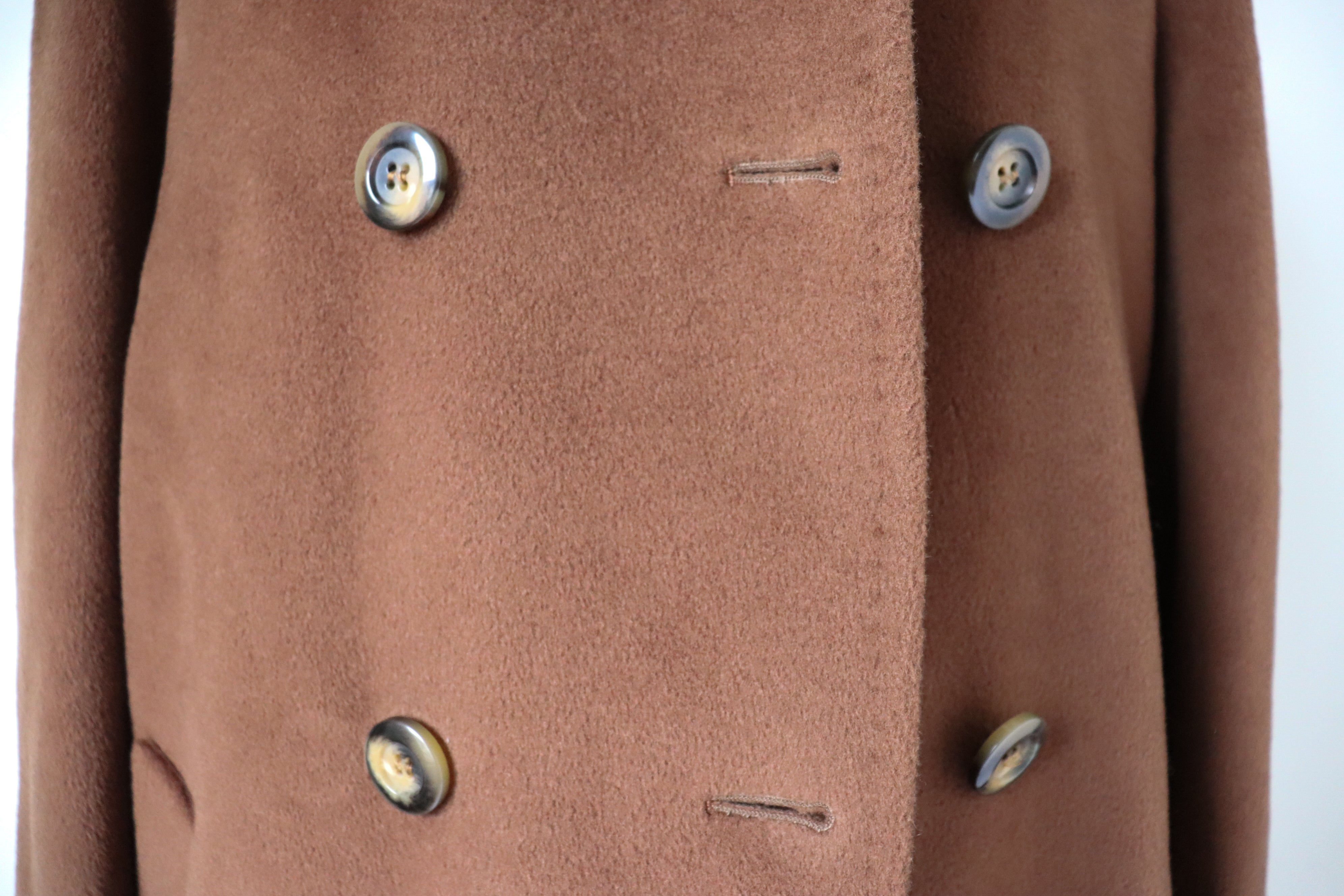Brown Long Winter Coat - 100% Wool - Vintage 1990s Piacenza / Ivory - UK 12 / M