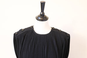 Black Pleated Vintage Dress - Mr Reginald - Loose / Belted - Fit L / UK 14