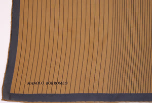 Manolo Borromeo Vintage Silk Scarf  - Op-Art - Brown Stripe Print - LARGE