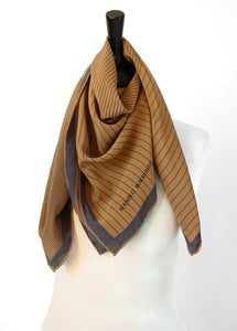 Manolo Borromeo Vintage Silk Scarf  - Op-Art - Brown Stripe Print - LARGE