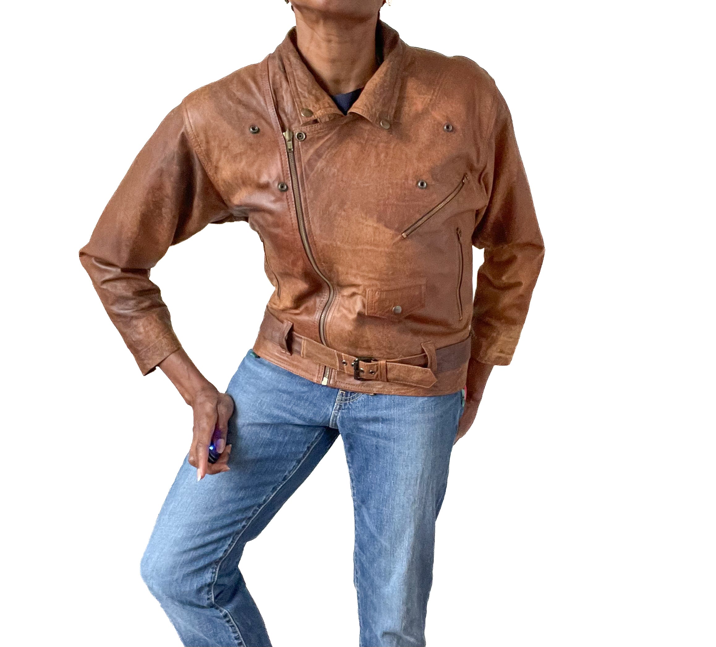 Women's Brown Leather Biker Jacket - Vintage 1980s -  Brown - S / UK 10