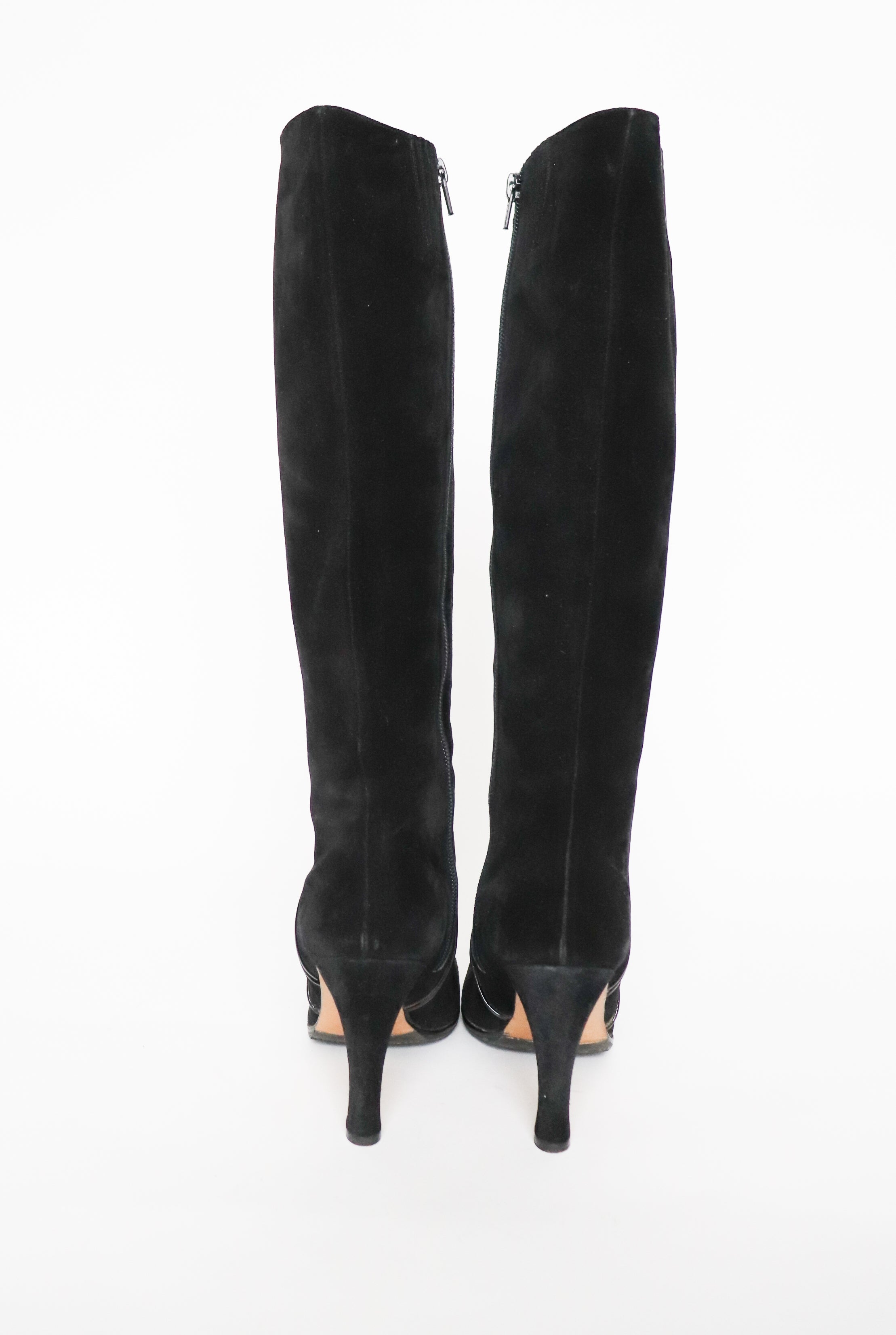 Fancetti Black Suede Leather Long Boots Fit UK 6.5 / 39.5