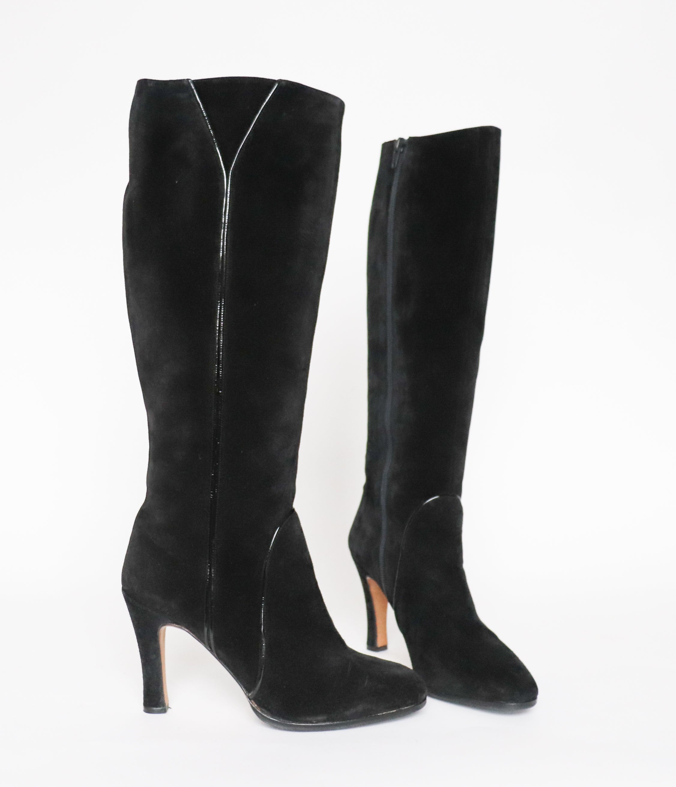 Fancetti Black Suede Leather Long Boots Fit UK 6.5 / 39.5