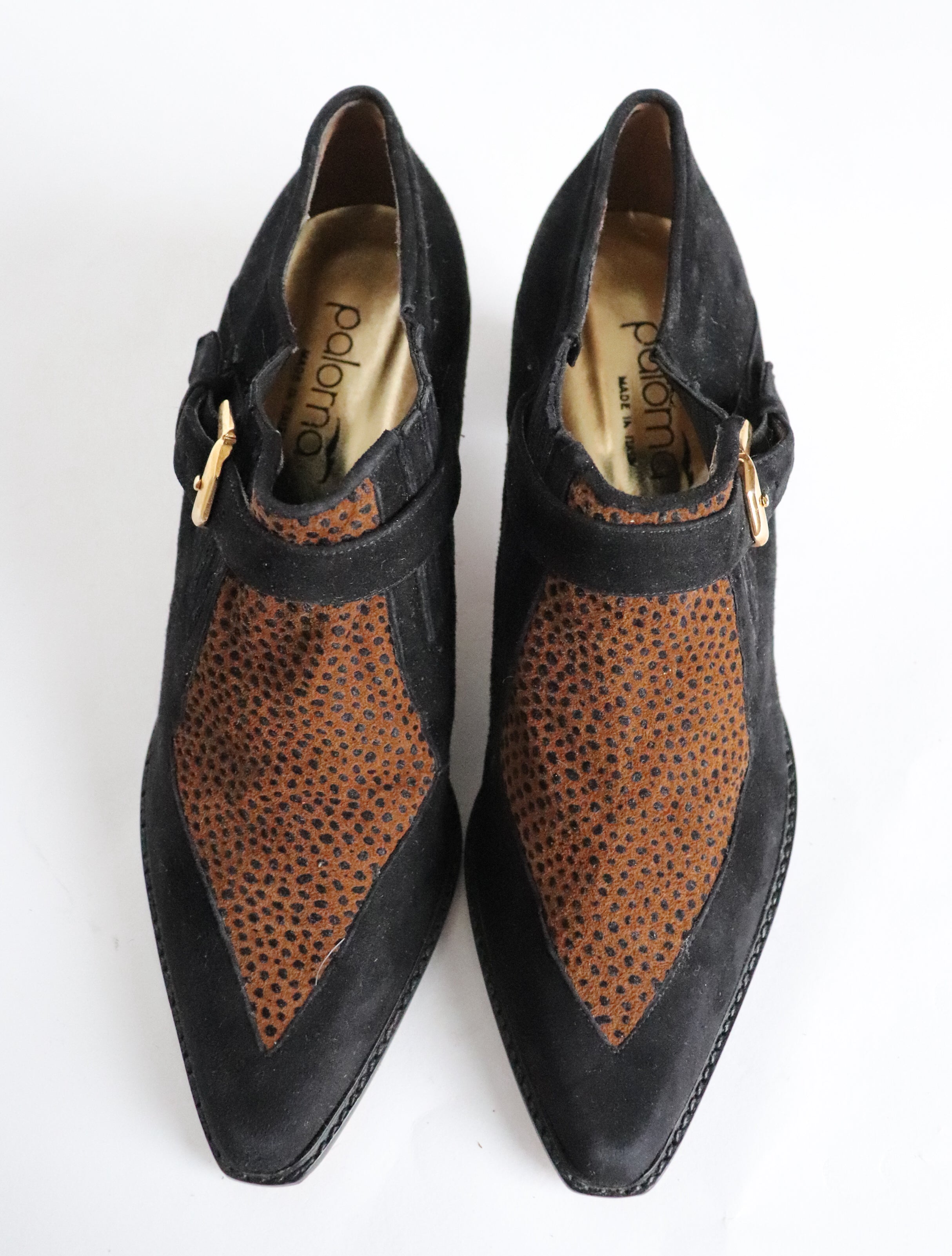 Leopard Print Shoe boots - Black / Brown  Suede - Fit UK 6.5 / 7 - 39.5 / 40
