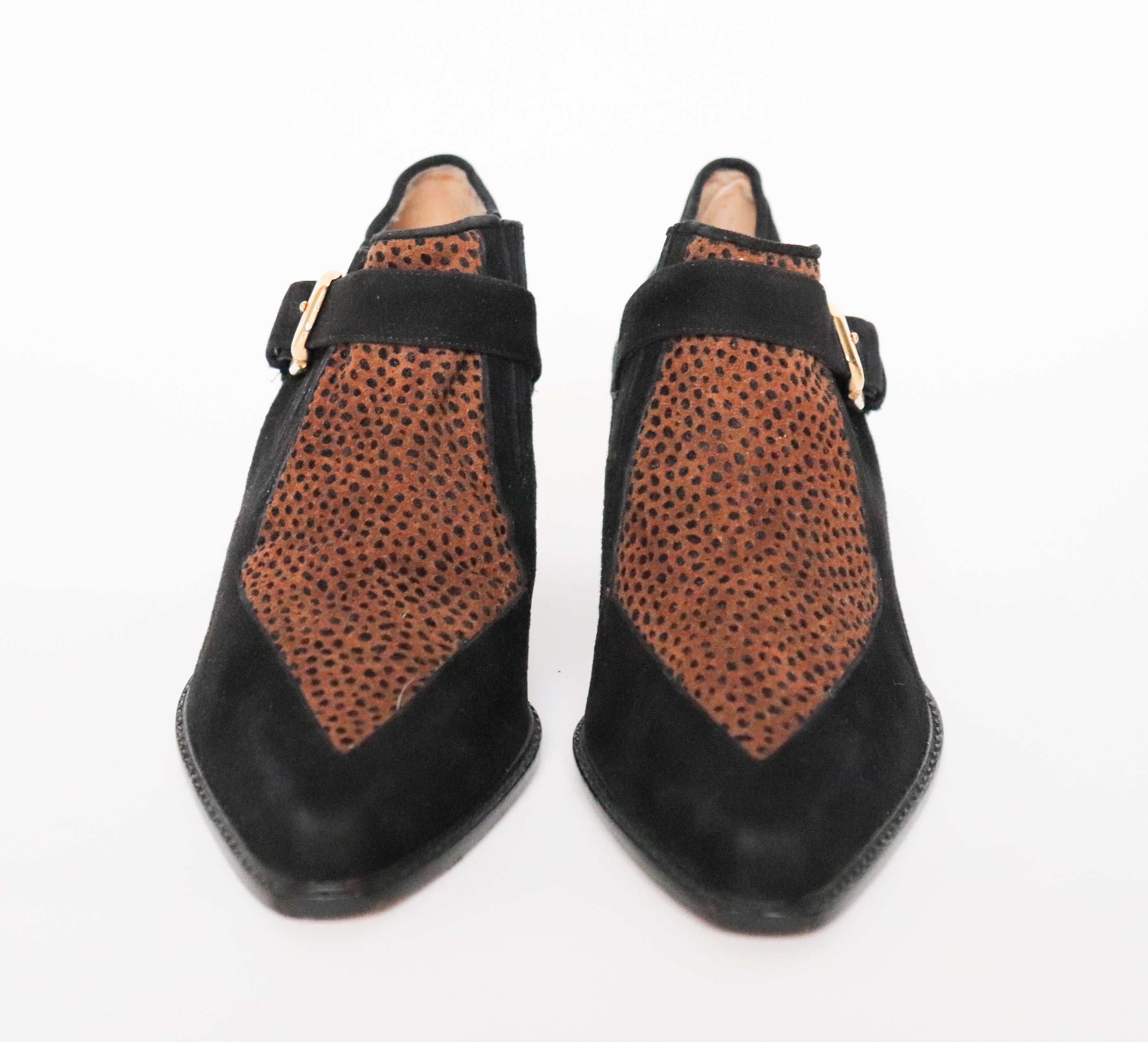 Leopard Print Shoe boots - Black / Brown  Suede - Fit UK 6.5 / 7 - 39.5 / 40