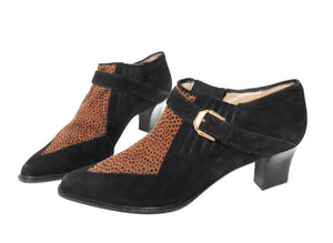 Leopard Print Shoe boots -  Black / Brown  Suede - Fit UK 6.5 / 7 - 39.5 /   40