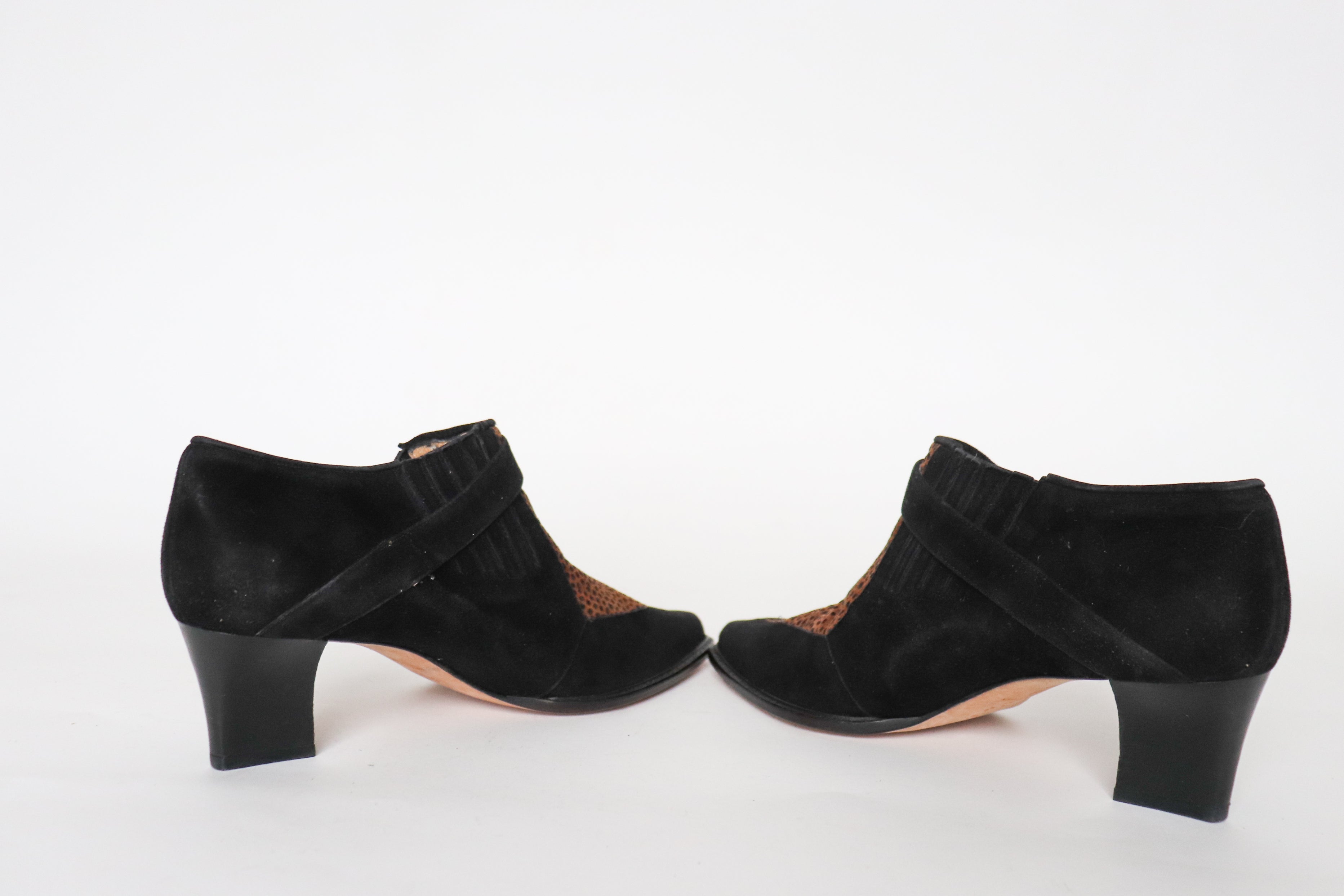 Leopard Print Shoe boots - Black / Brown  Suede - Fit UK 6.5 / 7 - 39.5 / 40