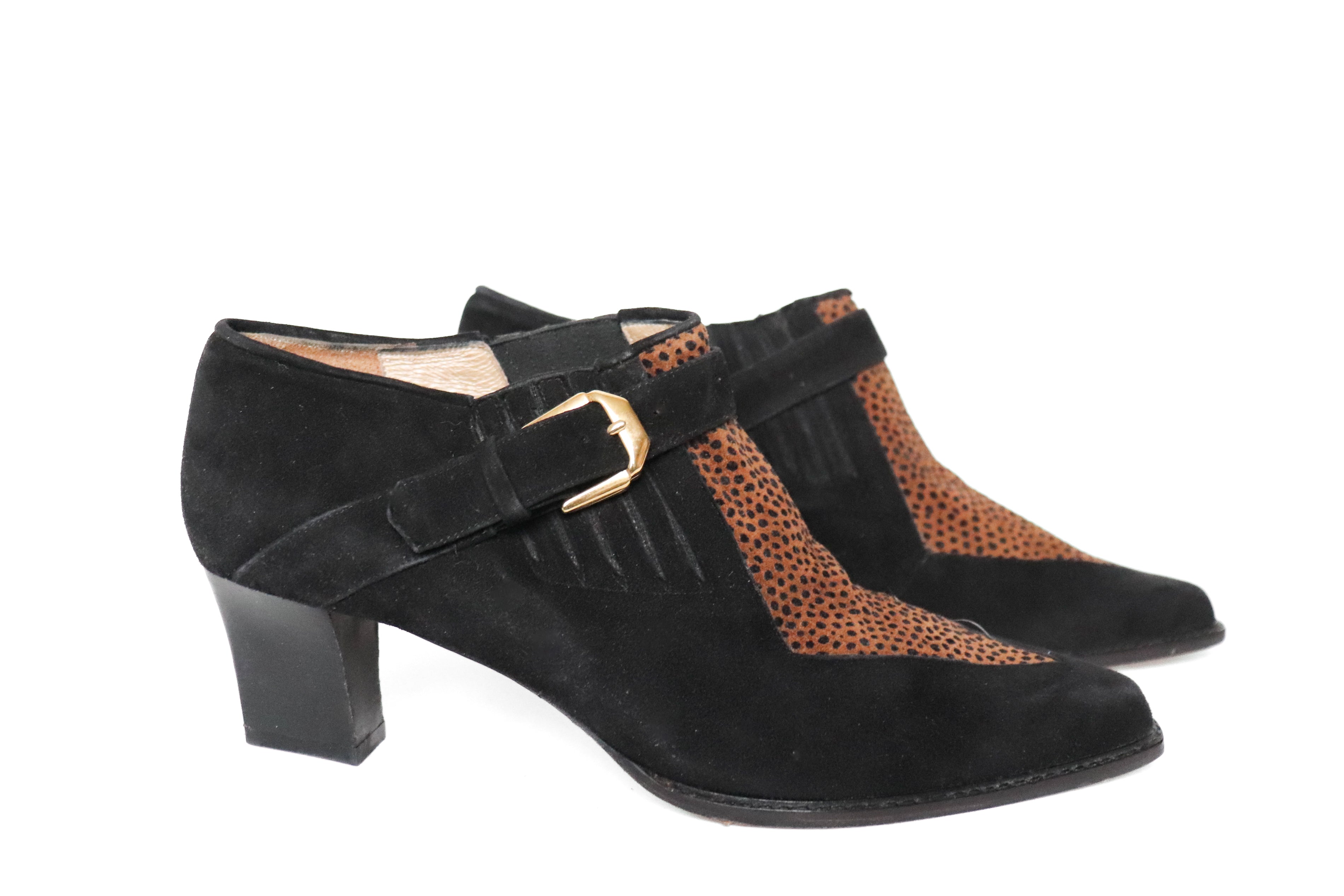 Leopard Print Shoe boots - Black / Brown  Suede - Fit UK 6.5 / 7 - 39.5 / 40