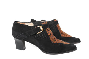 Leopard Print Shoe boots - Black / Brown  Suede - Fit UK 6.5 / 7 - 39.5 / 40