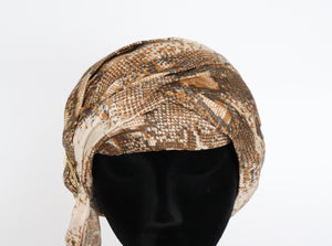 Panda Snakeskin Print 2-Way Turban Hat - Vintage 1960s - Acetate - Beige - L