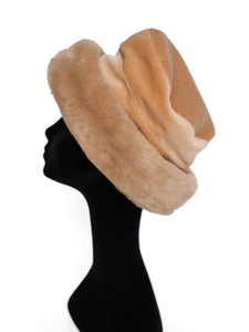 Vintage Ladies Faux Fur Winter Brim Hat  - Beige - Large