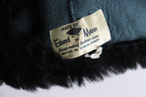 Edward Mann Black Sheepskin Fur Oversized Beret Hat - Vintage 1960s - X Large