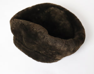 Brown Sheepskin Fur Pillbox  Hat - Vintage 1960s - S / M