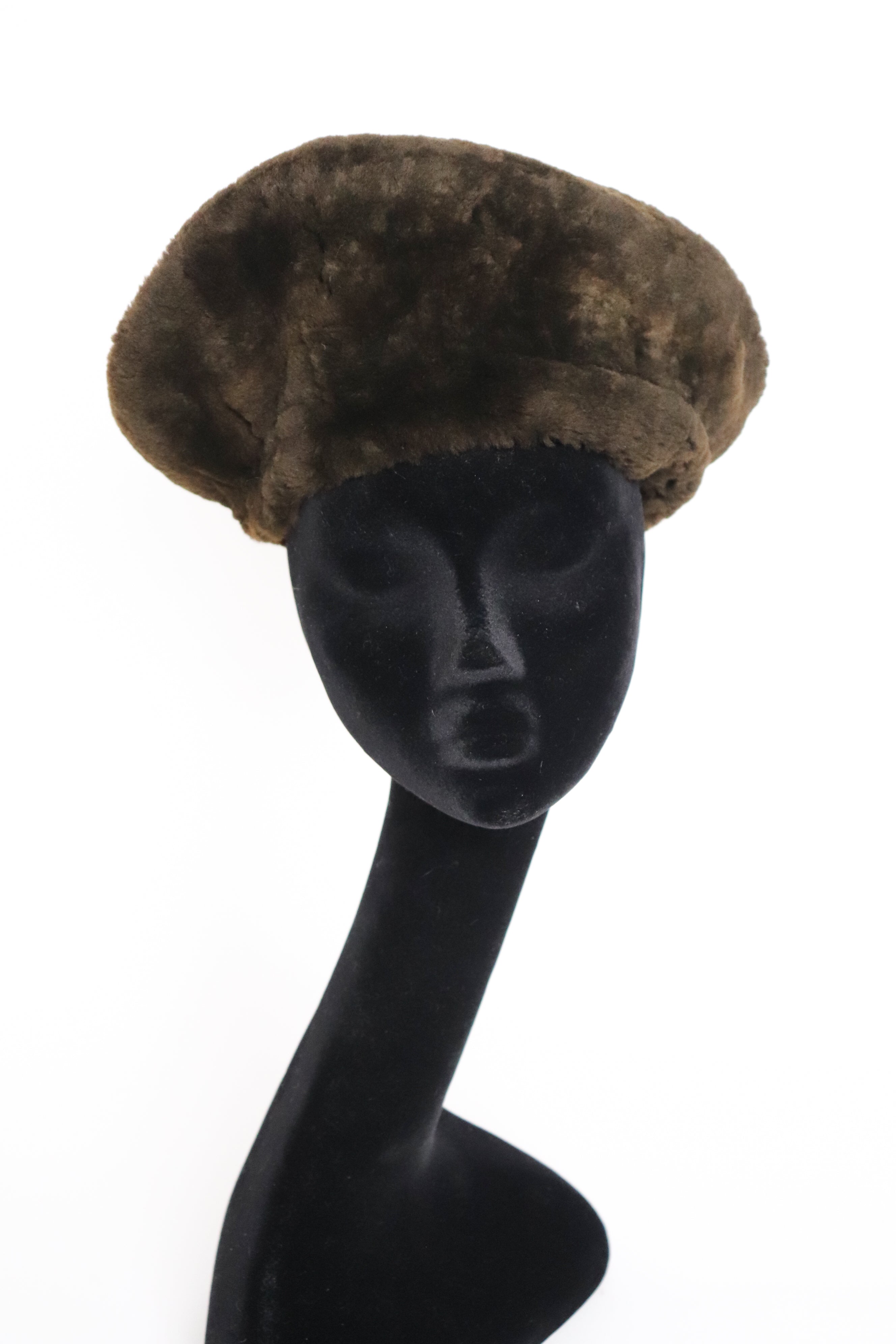 Brown Sheepskin Fur Pillbox  Hat - Vintage 1960s - S / M