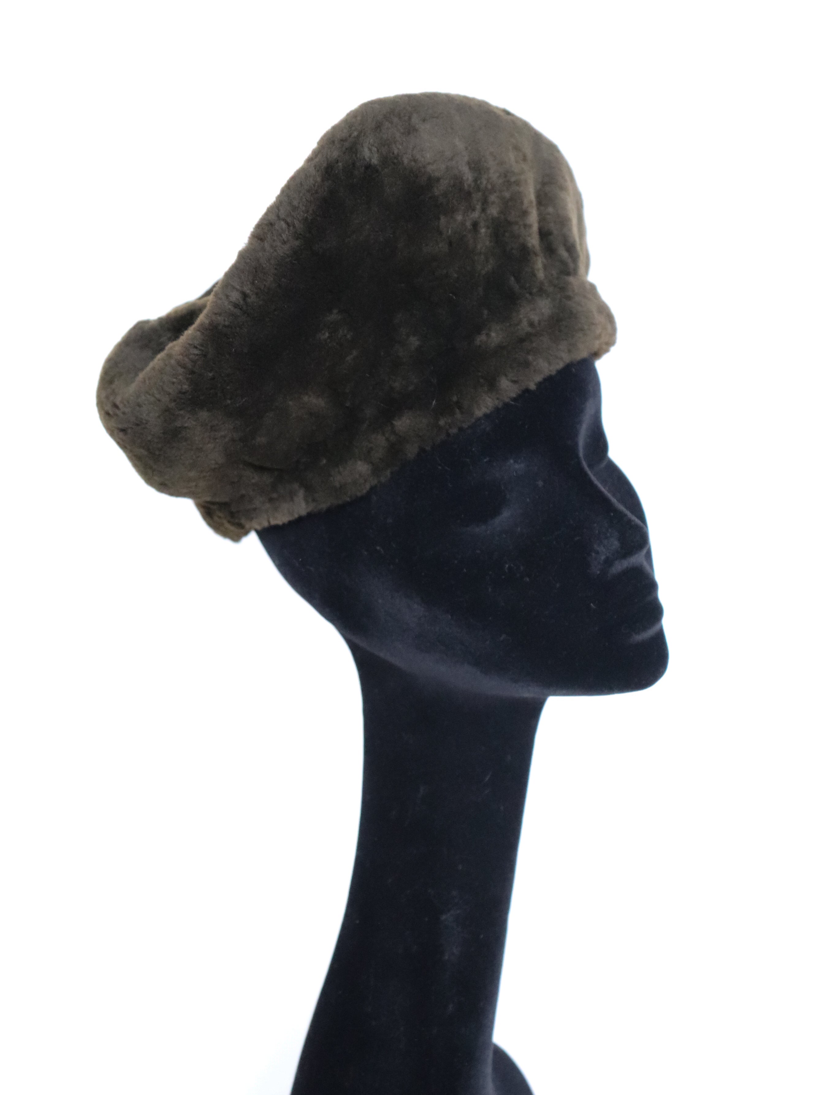 Brown Sheepskin Fur Pillbox  Hat - Vintage 1960s - S / M
