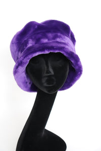 Vintage Ladies Faux Fur Winter Brim Hat  - Purple - X Large