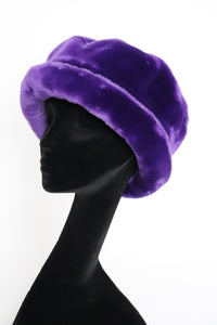 Vintage Ladies Faux Fur Winter Brim Hat  - Purple - X Large