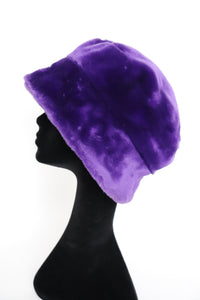 Vintage Ladies Faux Fur Winter Brim Hat  - Purple - X Large