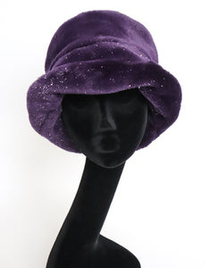 Ladies Faux Fur Winter Brim Hat - Sparkly Purple - L / XL