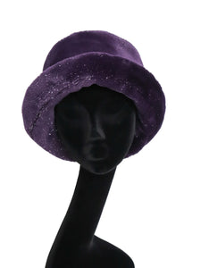Ladies Faux Fur Winter Brim Hat - Sparkly Purple - L / XL