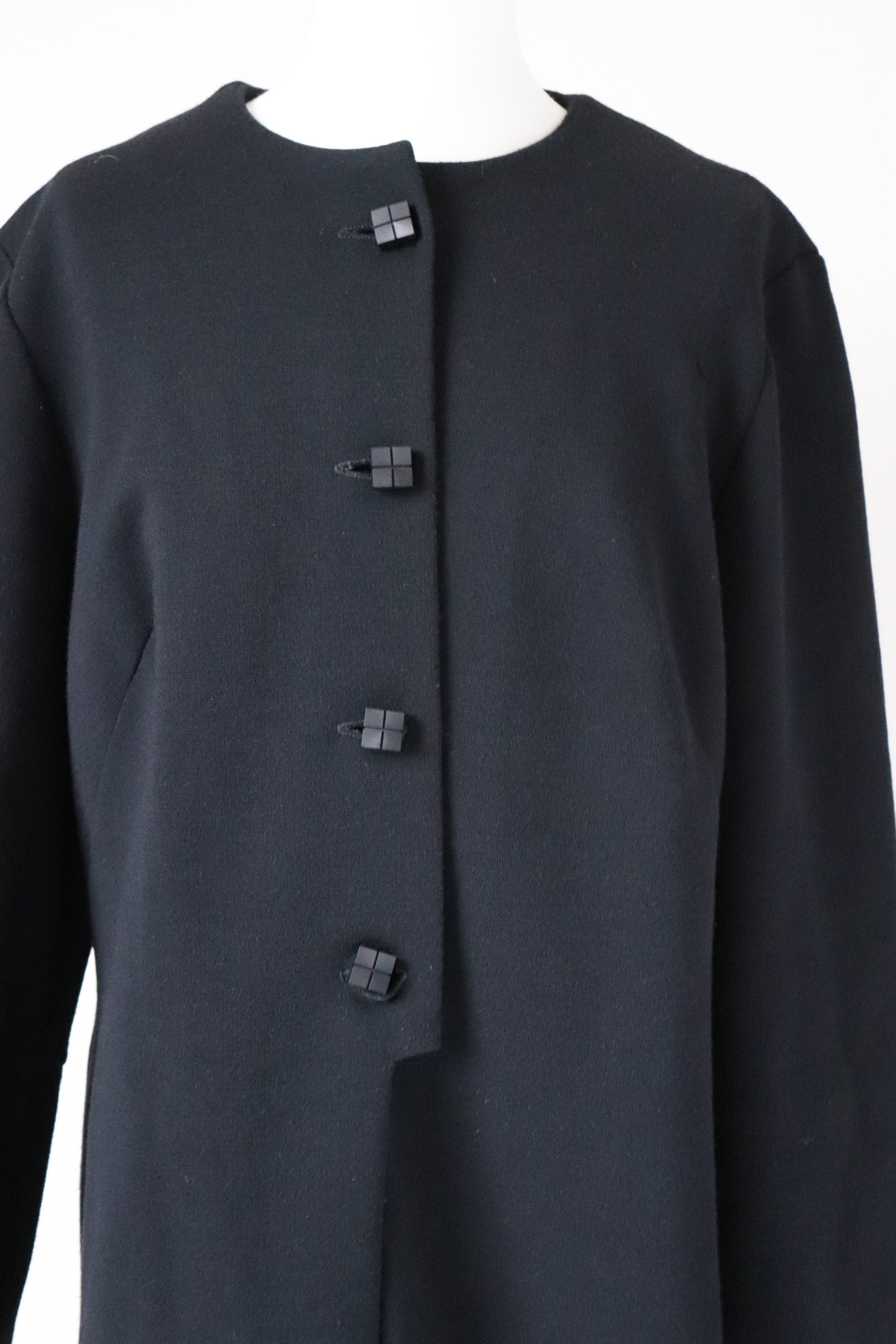 Knitted Collarless Wool Cardigan Jacket - 1960s Jersey Flair - XL / UK 16