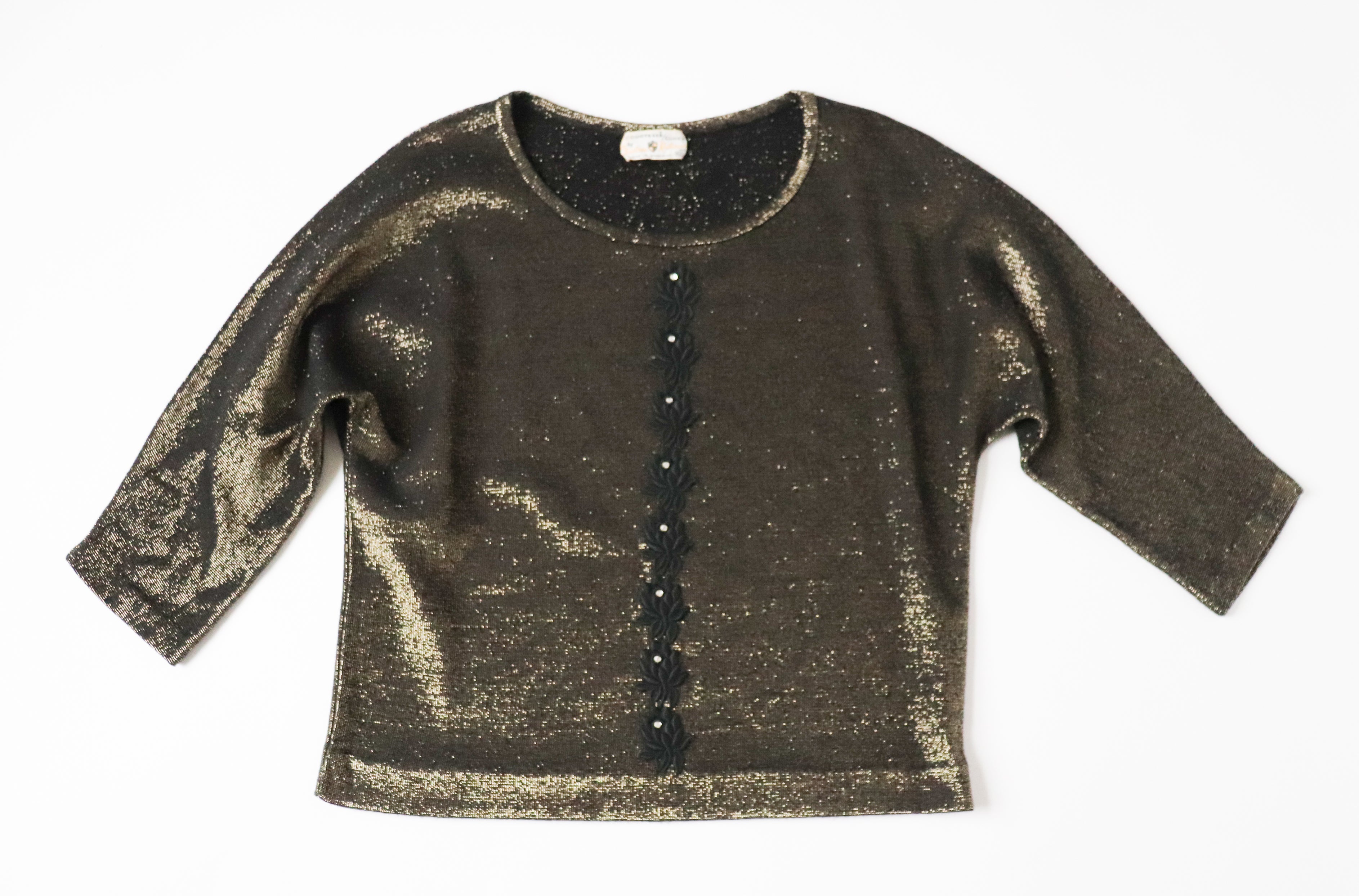 Vintage 1960s Lurex Top - Fantasia Knitwear  - Black / Gold - Fit M / UK 12