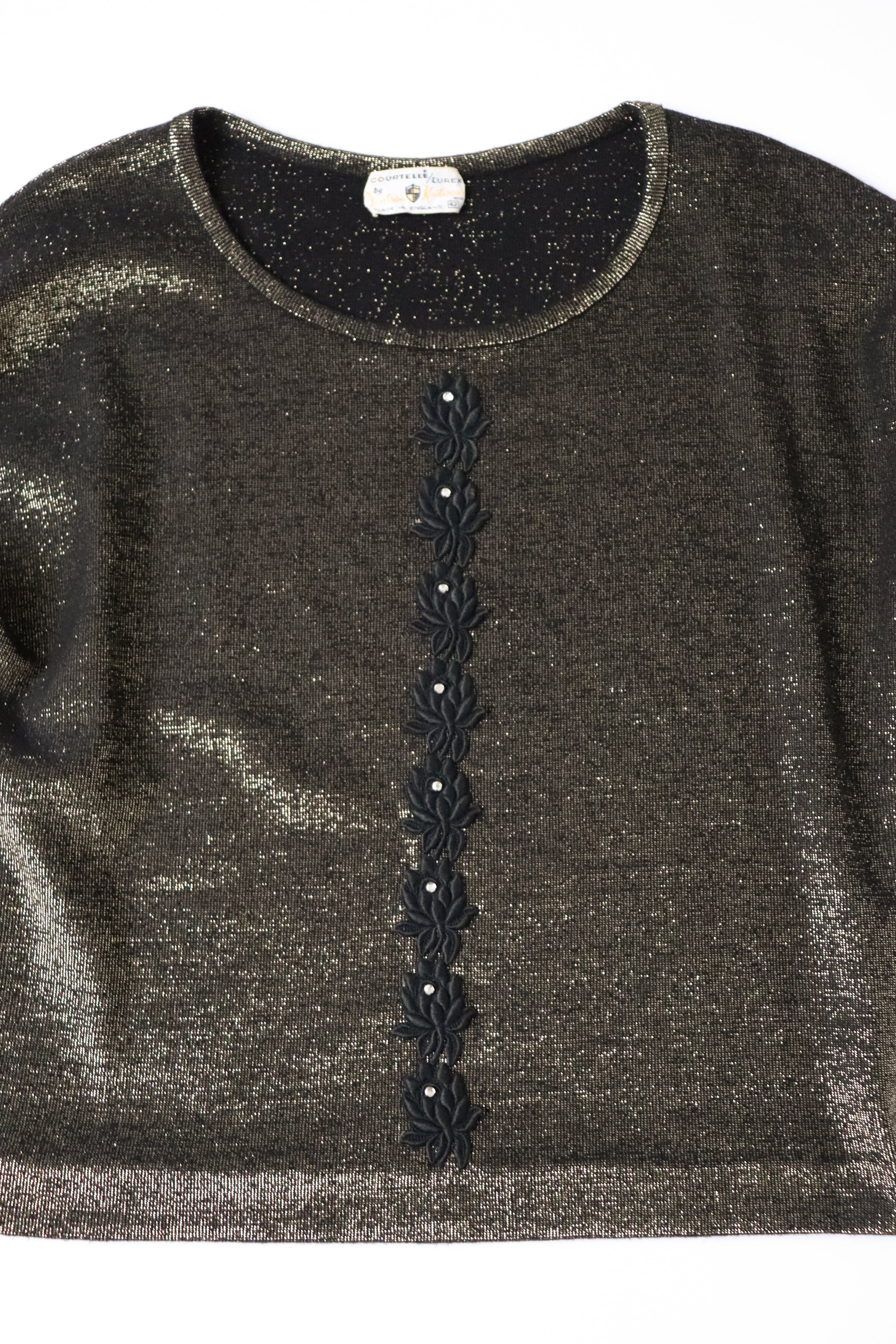 Vintage 1960s Lurex Top - Fantasia Knitwear  - Black / Gold - Fit M / UK 12