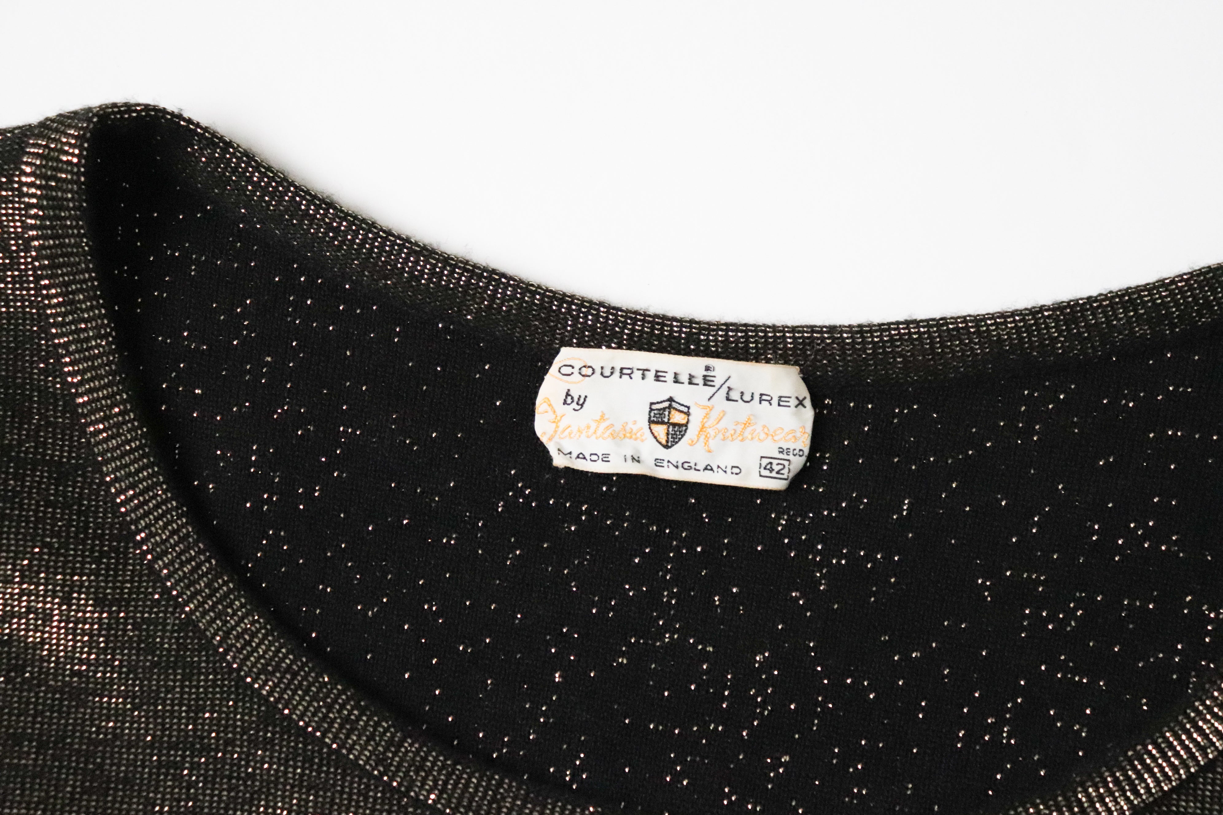 Vintage 1960s Lurex Top - Fantasia Knitwear  - Black / Gold - Fit M / UK 12