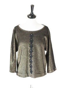 Vintage 1960s Lurex Top - Fantasia Knitwear  - Black / Gold - Fit M / UK 12