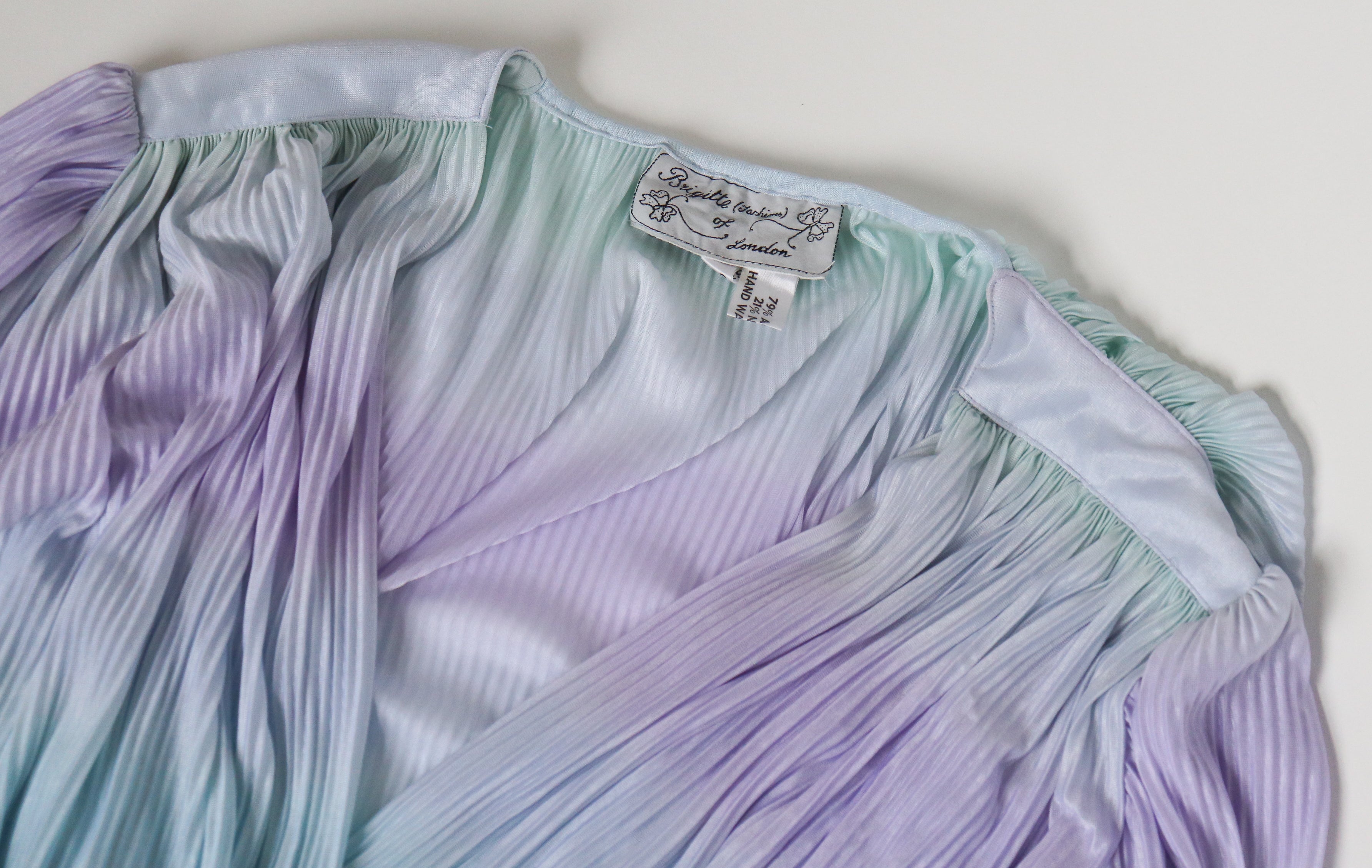 Pleated Pastel Wrap Dress - Vintage 1980s - Brigitte - Fit M / L  - UK 12 / 14