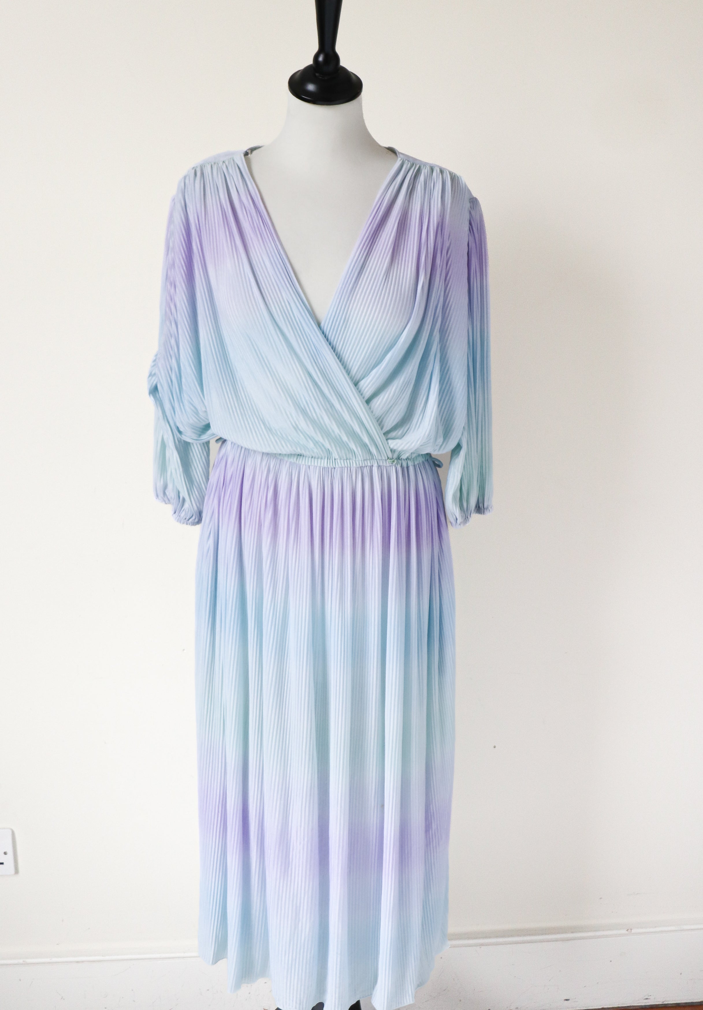 Pleated Pastel Wrap Dress - Vintage 1980s - Brigitte - Fit M / L  - UK 12 / 14