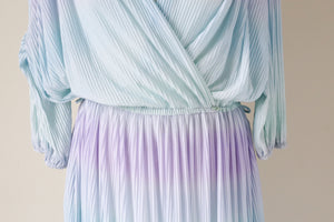 Pleated Pastel Wrap Dress - Vintage 1980s - Brigitte - Fit M / L  - UK 12 / 14