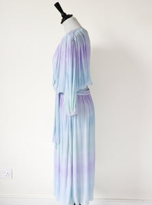 Pleated Pastel Wrap Dress - Vintage 1980s - Brigitte - Fit M / L  - UK 12 / 14